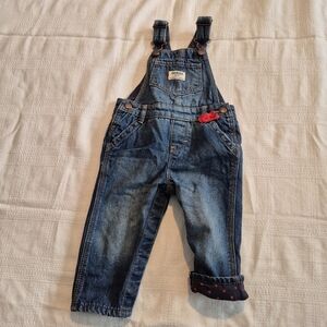 Oshkosh girls 12 months polka dot fleece lined overalls, distressed look VGUC
